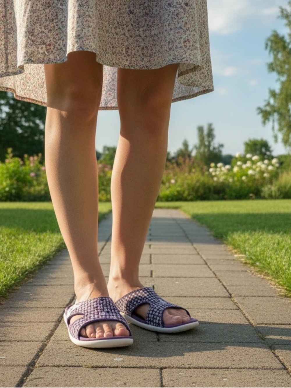 Spenco Women’s Kholo Orthotic Slides in Gingham Lavender. Size 10